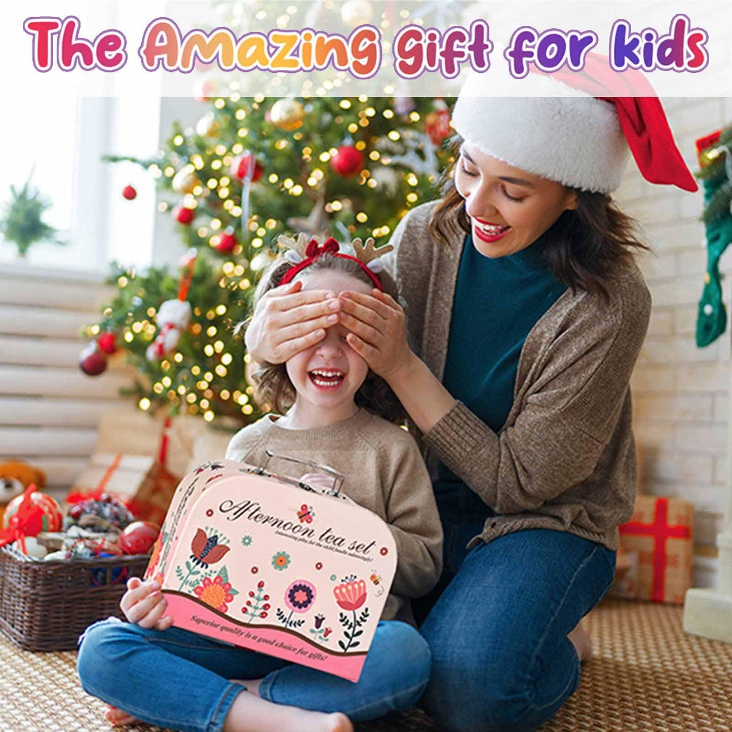 Lajeje Tea Party Set for Toddlers & Little Girls Ages 3-6 – Princess Pretend Play Kitchen Toy with Tin Tea Set, Desserts & Carrying Case