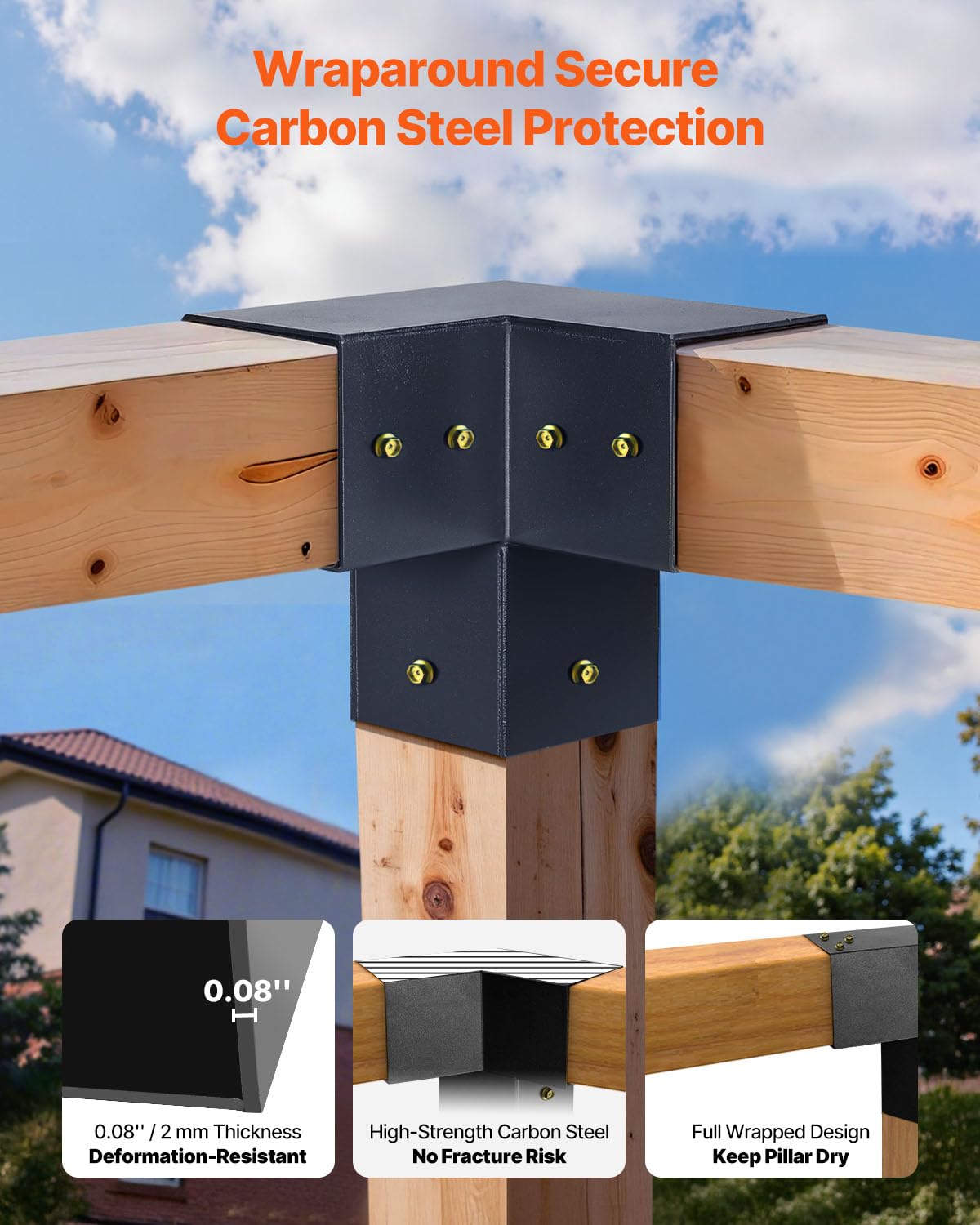 VEVOR Pergola Kit, Metal 4x4 Brackets for 3.5x3.5 Lumber, 14 Pcs, Black, Model SSAC14, 3-Way