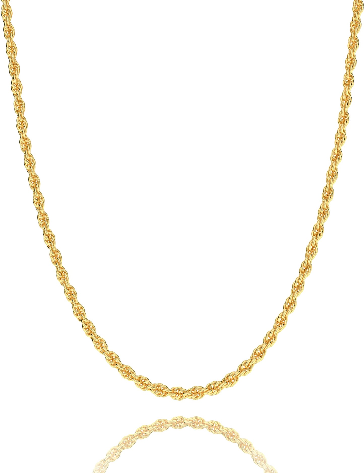 Waitsoul 925 Sterling Silver Rope Chain Lobster Clasp 2mm Gold Plated Chain Necklace for Men Women Necklace Chain 26 Inch