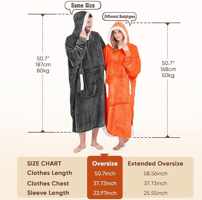yescool Wearable Blanket Hoodie, Flannel Sherpa Fleece Blanket Sweatshirt for Adults Women Men,One Size Fits All