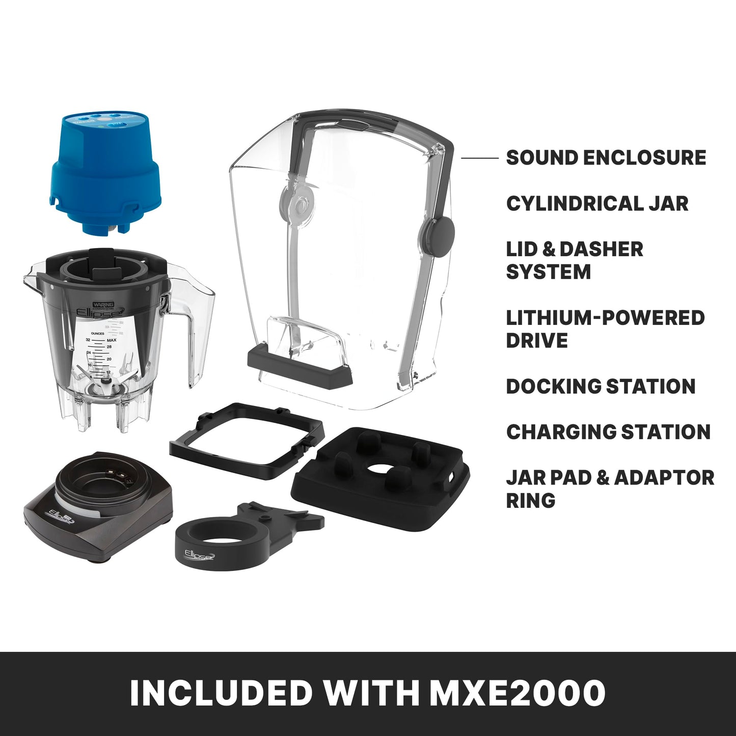 Waring Commercial 3.5 HP Ellipse Blender w/LCD Display, Programmable, 32 oz. Copolyester Container & Sound Enclosure