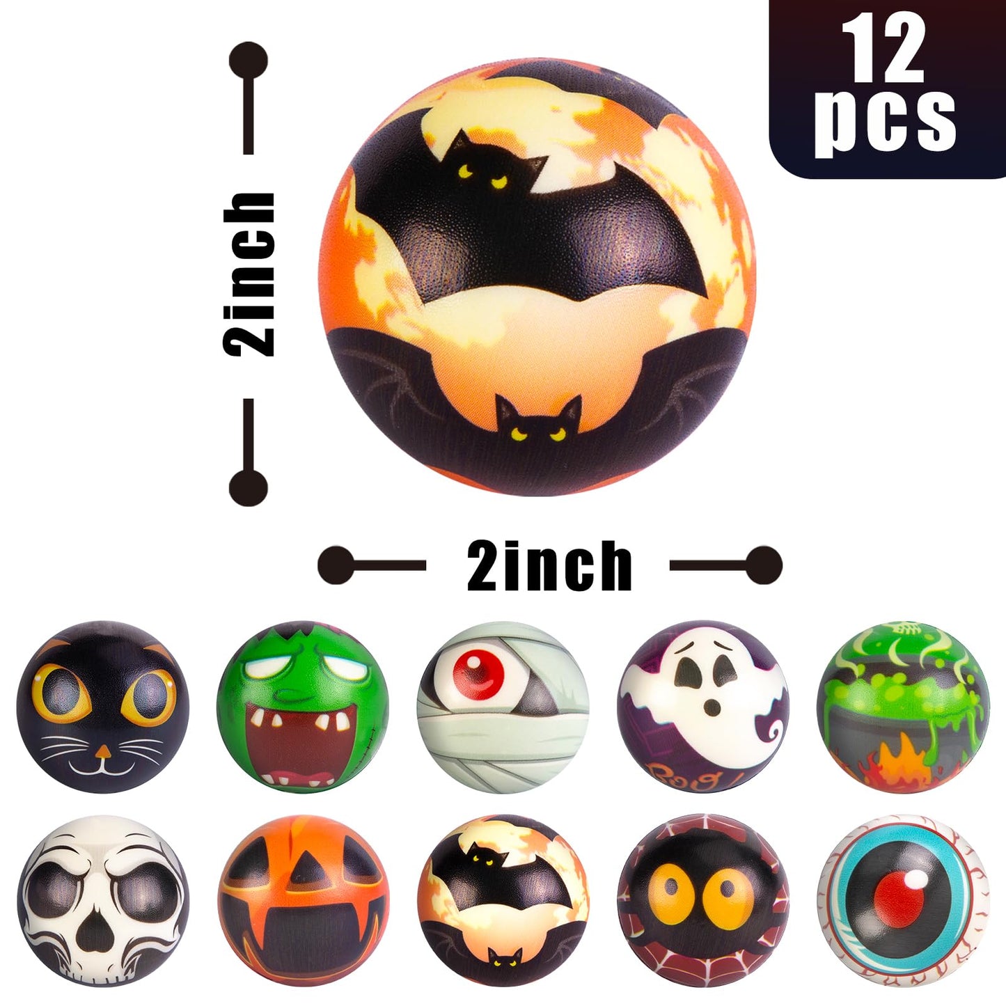 LovesTown 12PCS Halloween Stress Balls, Halloween Squishies Sensory Fidget Toys Gifts for Coworkers Kids Party Favors Goodie Bag Basket Stuffers