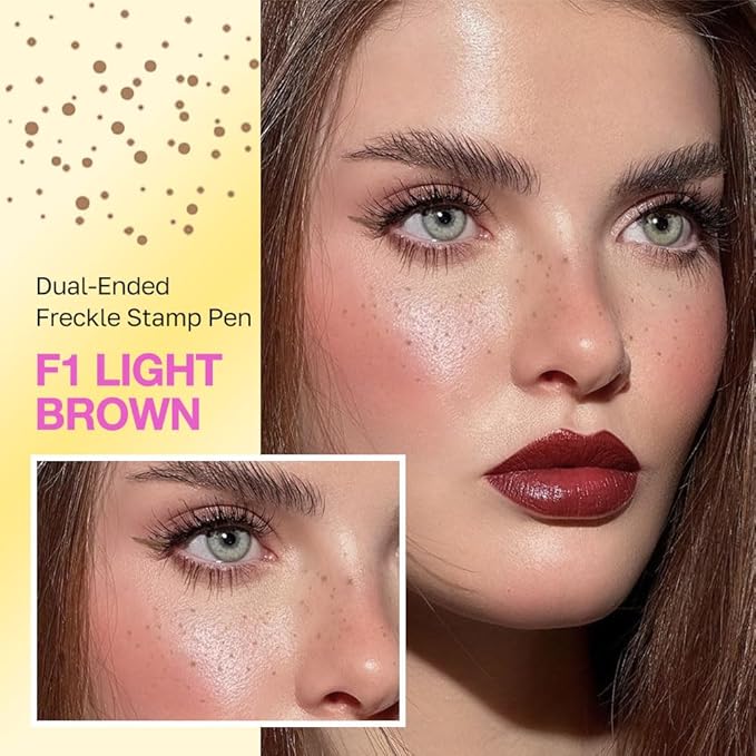 Light Brown Freckle Stamp with Eyeliner Pen,Natural Lifelike Freckle Makeup Pen Magic Freckle Color,Waterproof Longlasting Fake Freckles Stain Marker Pencil Face Decoration for Sunkissed Makeup,Vegan