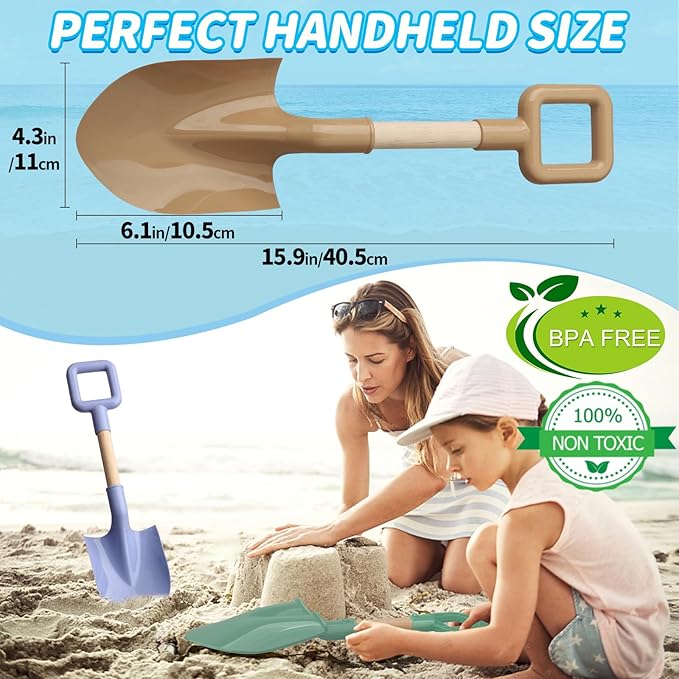 16" Beach Sand Shovels Toys for Kids, Jumbo Gardening Tool Kits, Sturdy Long Wooden Spade for Sand Snow Digging, ABS Plastic Scoops Gift for Summer Winter Camping Backyard Planting ( Avocado 3PCS )