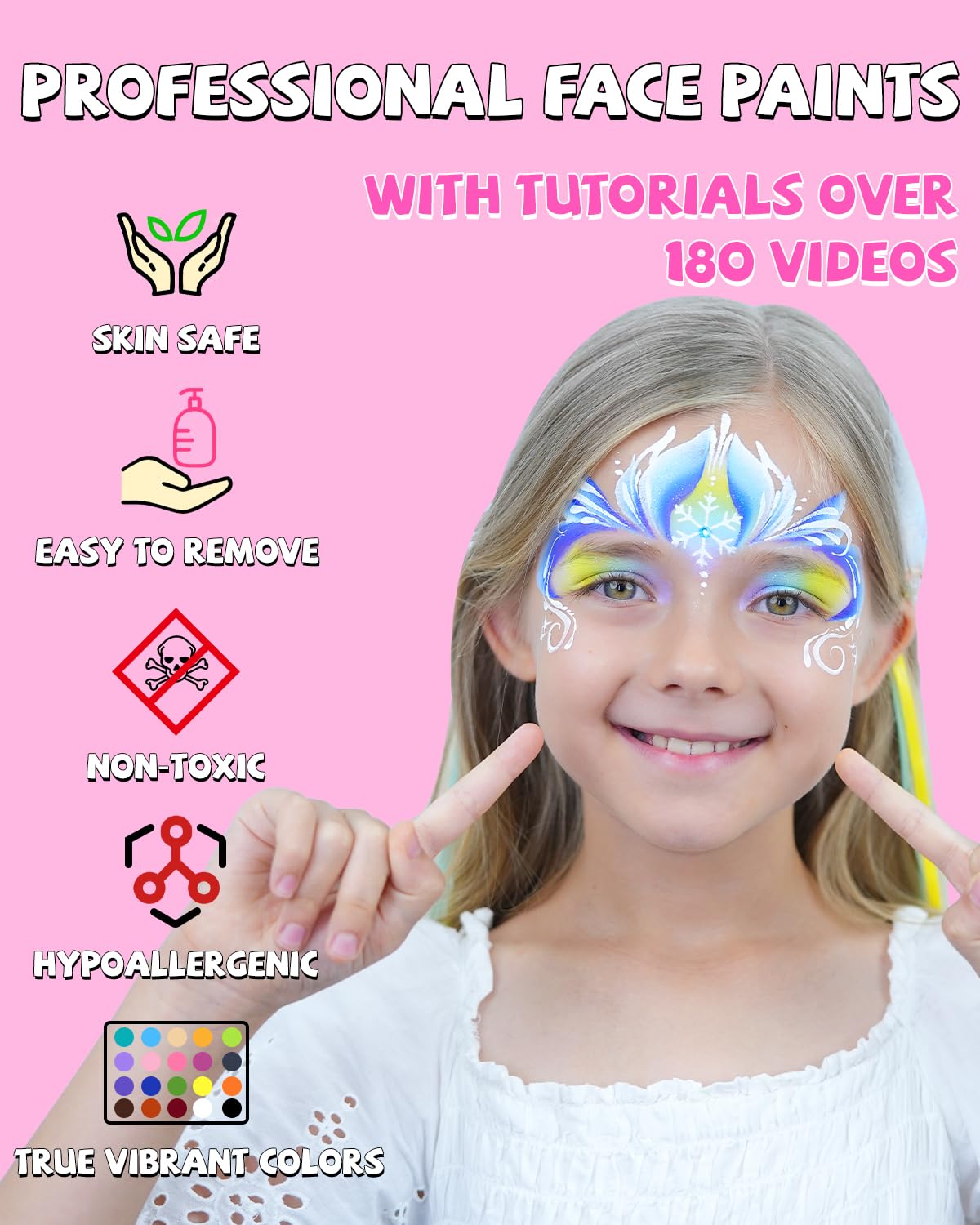 Anka Bella Professional Face Painting Kit for Kids,12X10gm Water Based Split Cake Face Paint with Stencil & Brushes,Hypoallergenic & Non-Toxic,Gift for Birthday Parties/Halloween/Carnival