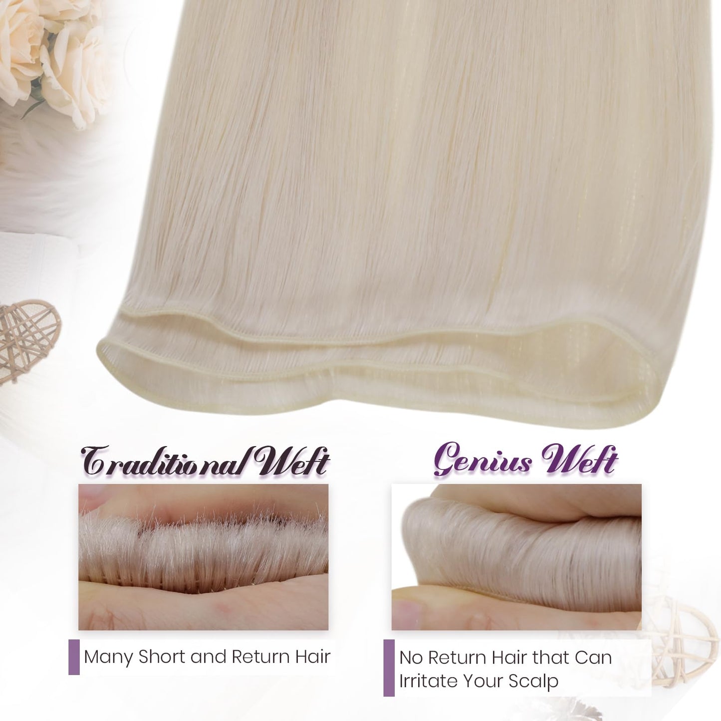 LaaVoo Hand Tied Weft Hair Extensions Human Hair Platinum Blonde Sew in Hair Extensions Real Human Hair Blonde Genius Weft Exten