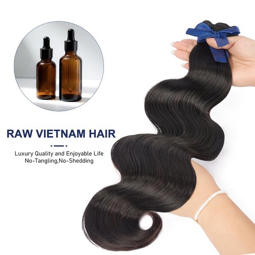VQQSWAN Raw Bundles Human Hair Body Wave, Bleachable & Dyeable, No Shedding, No Tangles, 15A Raw Vietnamese Hair Bundles, 14 Inch, 3X Longer Lifespan