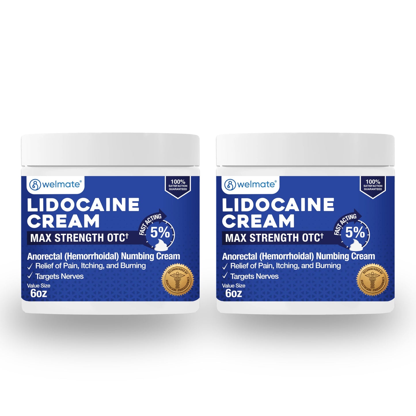 WELMATE 5% Lidocaine Hemorrhoid Numbing Cream, 2 Pack – 6 oz (170 g) Each – Maximum Strength Topical Anesthetic for External Hemorrhoid Relief – Vitamin E – Child-Resistant, Non-Greasy