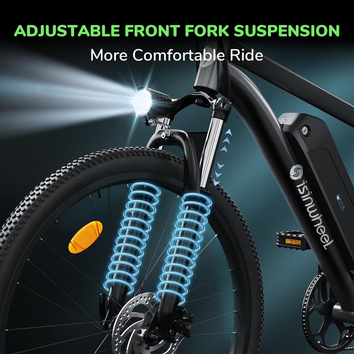 isinwheel M10 Electric Bike Adult 500W, 26" Commuting Electric Mountain Bike 20MPH Max Range 55+ Miles, Removable Battery, Professional 35-Speed, Front Fork Suspension Lightweight Electric Bicycle