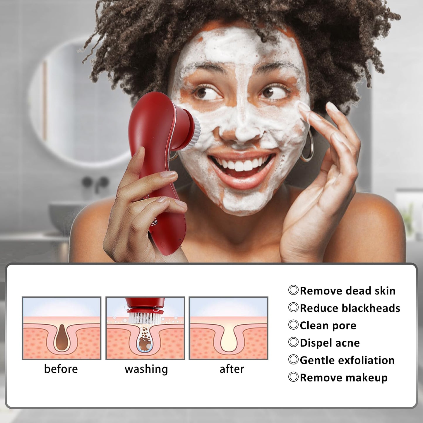 Facial Cleansing Brush, Electric Face Scrubber, Facial Cleansing Brush Rechargeable IPX-7 Waterproof Rotating Face Scrubber for