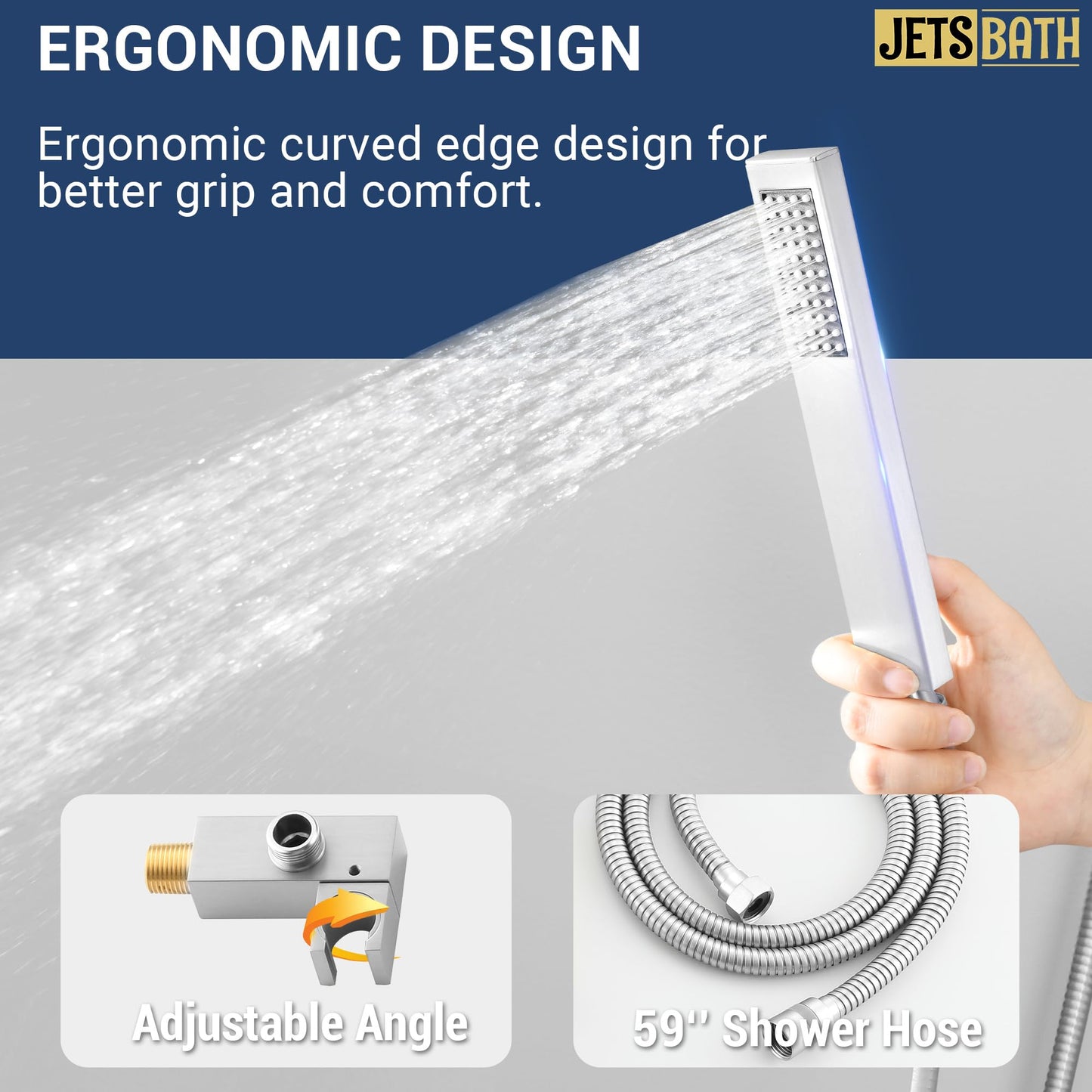 JetsBath Luxury Thermostatic Rain & Waterfall Shower System with 22” Rain Shower Head & 6 Body Jets, Wall Mounted Shower Faucet Sets with Handheld Sprayer, 3/4” Inlet Thermostatic Valve