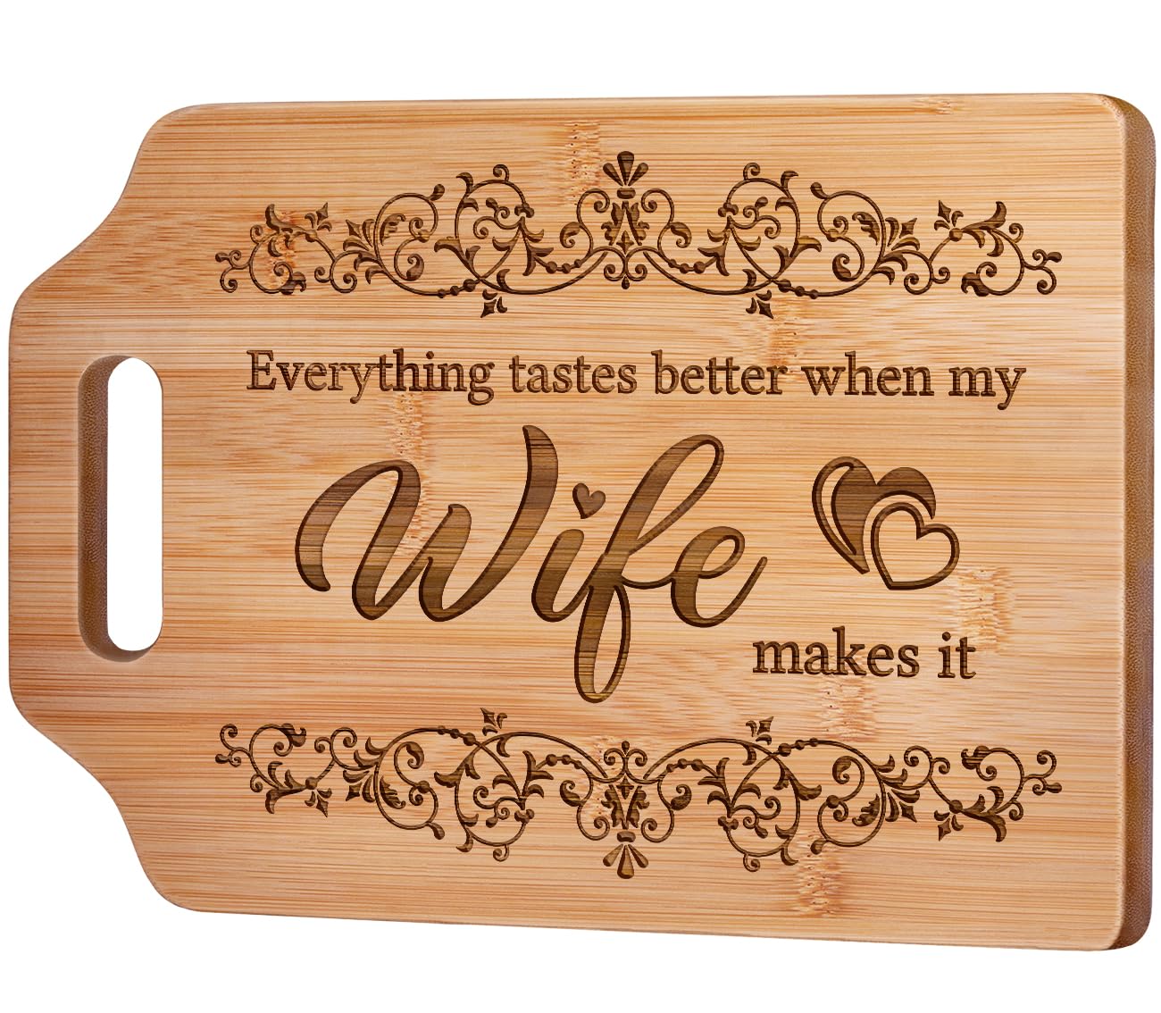 AceThrills Wife Birthday Gift Ideas, Gifts for Wife Gifts for Wedding Anniversary, Christmas - Bamboo Cutting Board 12.3"L x 8.7"W x 0.4"Th (everything tastes better)