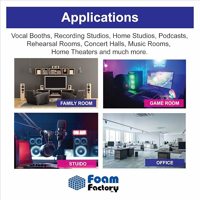 Foam Factory Inc 24 Pack Color Acoustic Foam Panel Studio Soundproofing Wedge Wall Tiles 12” X 12” X 2” (Plum)