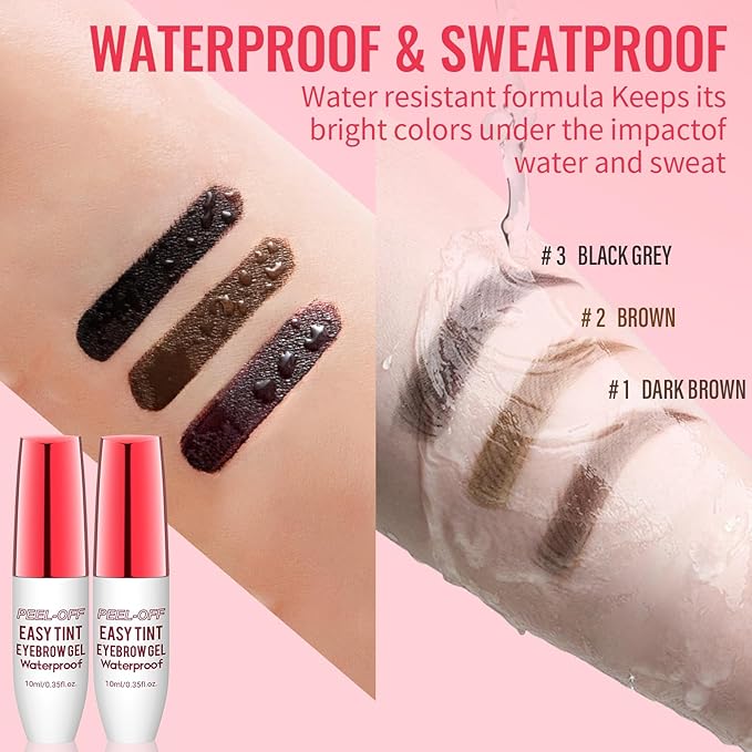 Peel Off Eyebrow Gel Kit,3PCS Easy Tattoo Brow Peel Off Gel for Women,Waterproof,Sweatproof,Natural Brows Color,For Fuller & Defined Looking Brows,DIY at Home(Brown+Darkbrown+Balck)