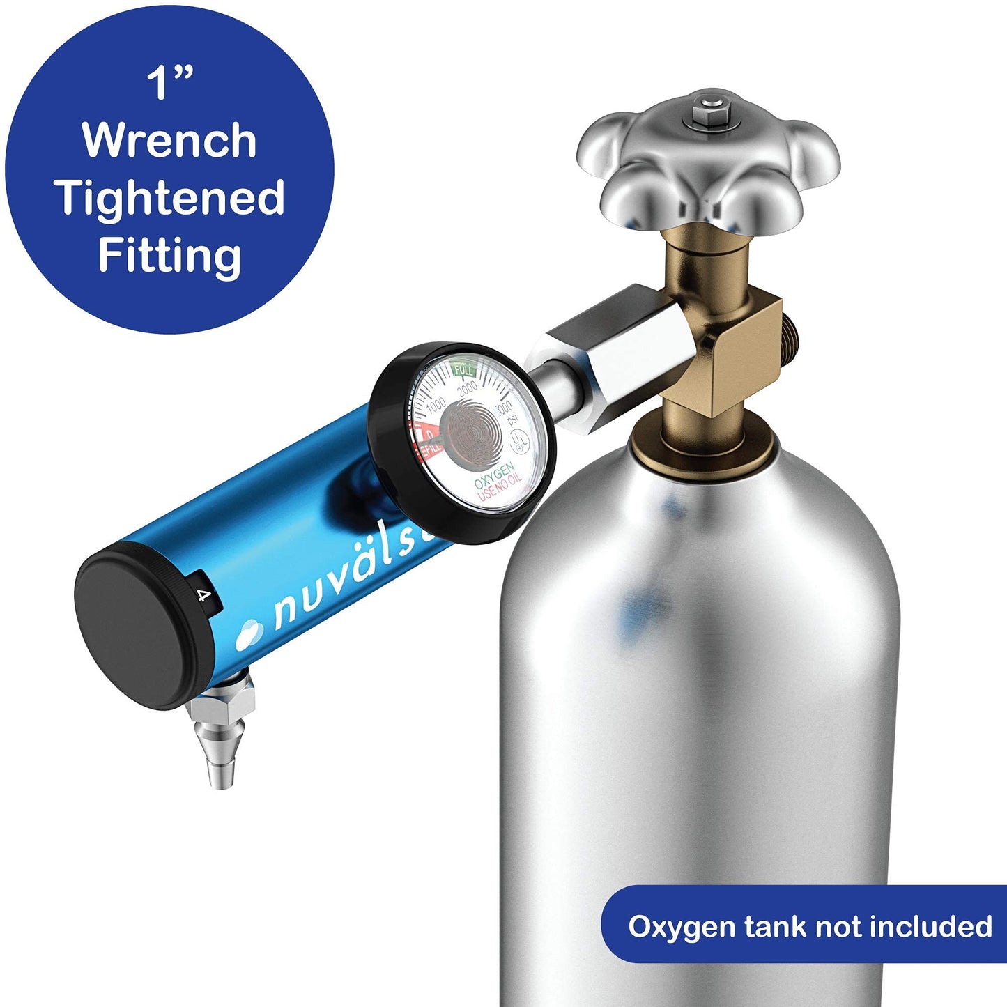 Nuvälsa Ozone Therapy Low Flow Oxygen Regulator – Easy to Use – Works with Ozone Generators – Compatible with Oxygen Cylinders up to 3,000 PSI – Wrench-Tightened Connection – CGA 540
