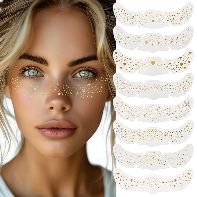 Araluky 8Pcs Face Glitter Freckles Face Tattoo, Body Glitter Makeup Patches Sparkle Speckles Patches, Temporary Tattoo Mak...