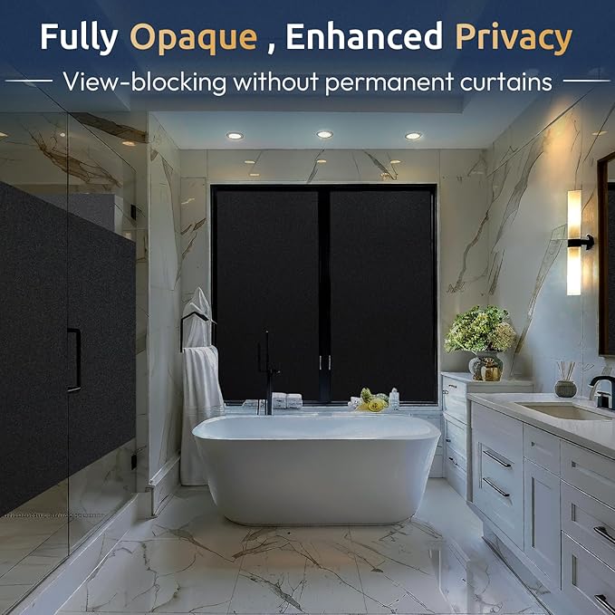 rabbitgoo Blackout Window Privacy Film with Tools Glass Bathroom Static Cling Sun Heat Blocking Light Darkening Removable Coverings for Home Bedroom Door UV Protection Sticker, 17.5 x 78.7 inches