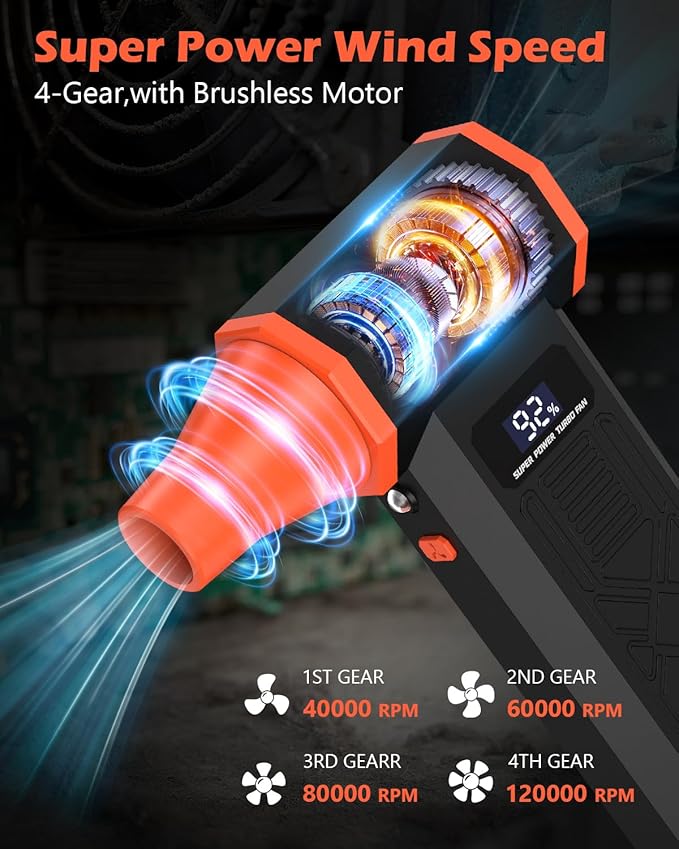 Compressed Air Duster, 120,000RPM Electric Air Duster, 4 Speeds Powerful Brushless Motor with LED Light, Rechargeable Cordless Air Blower for Christmas, Computer, Keyboard, Car, Home