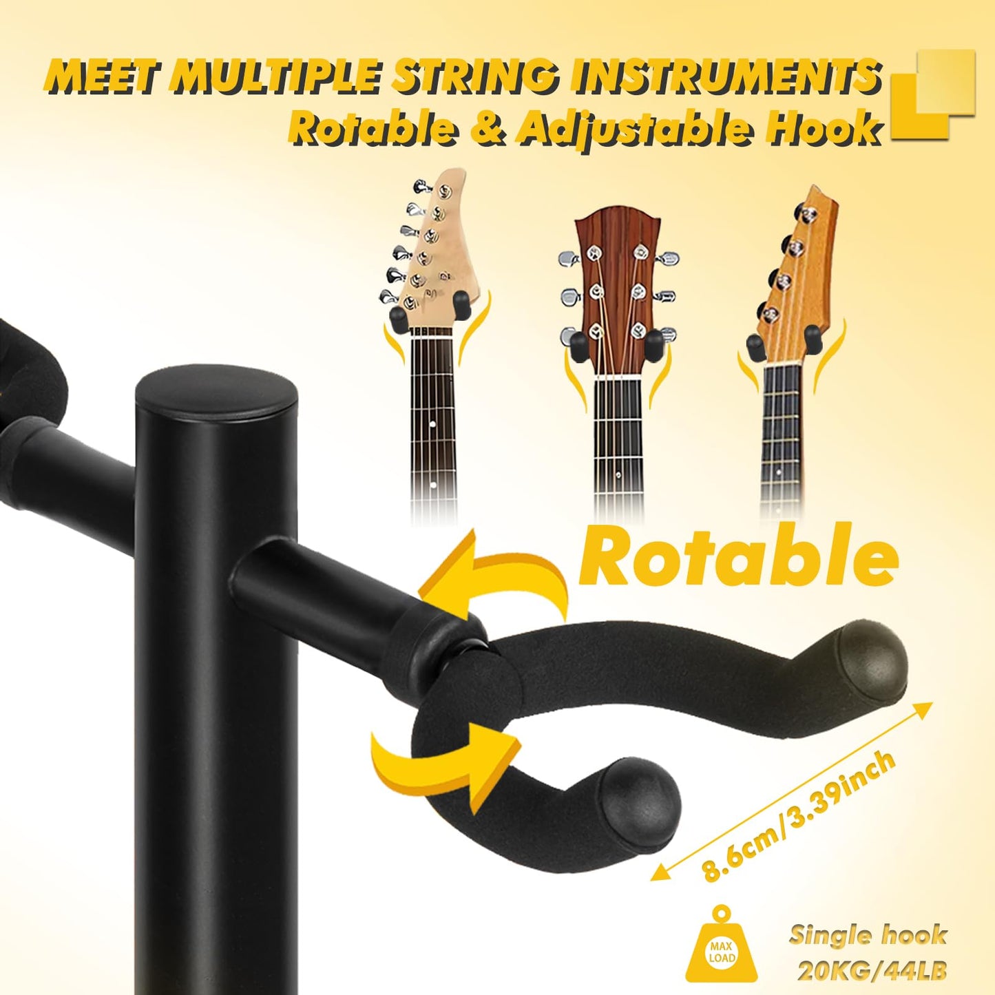 Upella 4-Holder Guitar Stand - Universal Wheel Design, Heavy Duty, Adjustable, Folding Multi Floor Stands For Acoustic, Electric