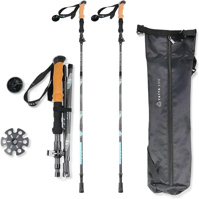 A001 Trekking Poles Carbon Fiber, Collapsible Folding Walking Stick, 5-Section Adjustable Telescopic Pole with Cork Grip, ...
