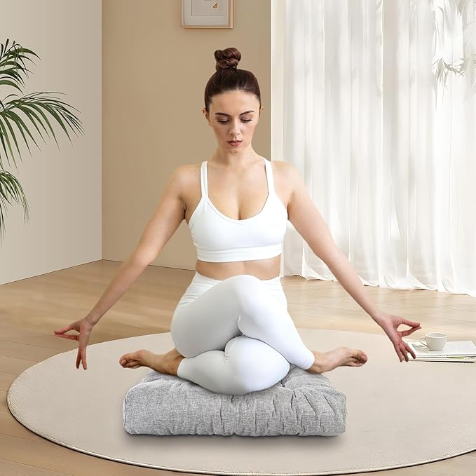 LYLNBYWK Meditation Floor Cushions Set of 2, Thickened Floor Pillow for Adults, Large Square Pillows Seat Cushion for Tatami Living Room Yoga, Memory Sponge Block Added, 22x22 Inch, Grey