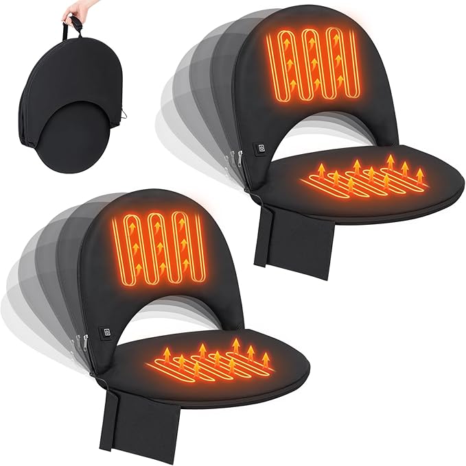 Teenyyou Heated Stadium Seat Cushion for Bleachers with Back Support Extra Portable Foldable Heating Stadium Seats Chair Pad with USB 3 Level Heating Pocket for Outdoor Sport