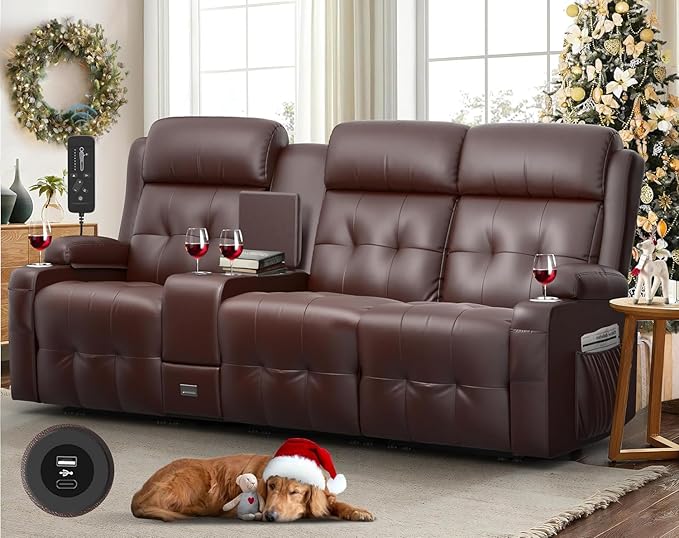 Aotolo Recliner Sofa, Massage Reclining Sofa 3 Seater Sets Heavy Weight Capacity, RV Loveseat Couch Clearance with Console, USB, Type C Port, Storage, Cup Holders, Wall Hugger Chair for Living Room