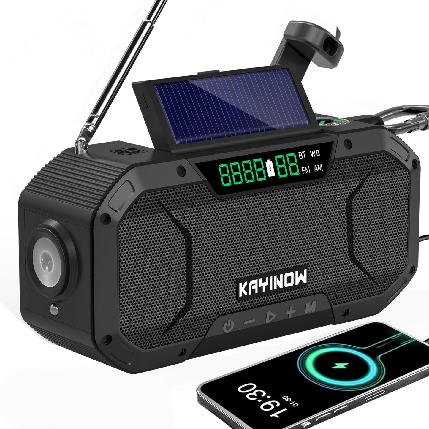 Solar Hand Crank Emergency Radio With Waterproof Bluetooth Speaker,Portable Am Fm Noaa Weather Radio, Rechargeable 5000Mah Batte
