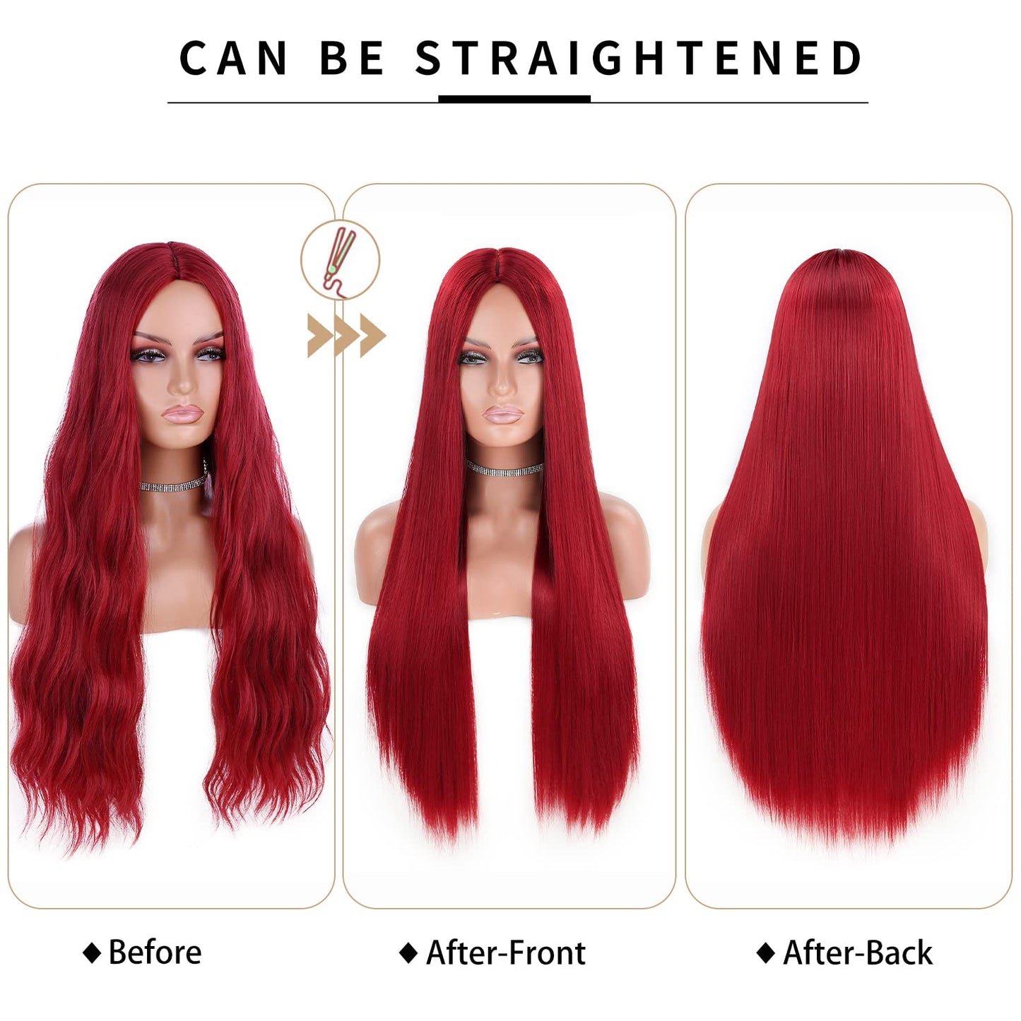 FAVE Red Wigs for Women Mermaid Waves Synthetic Wig 28 Inches Middle Part Long Wavy Red Wig Natural Looking Heat Resistant Wig f