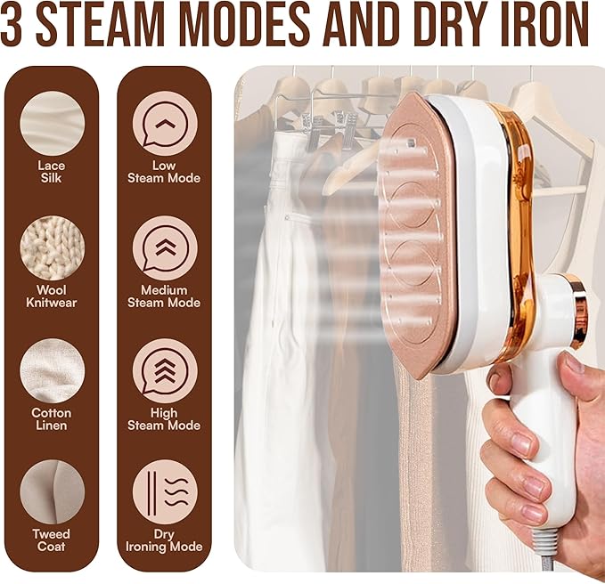 Mini Steamer, Portable Travel Steamer Iron with 3 Steam Modes, 180 Rotatable Handle, LED Indicator with Fast Heating Technology