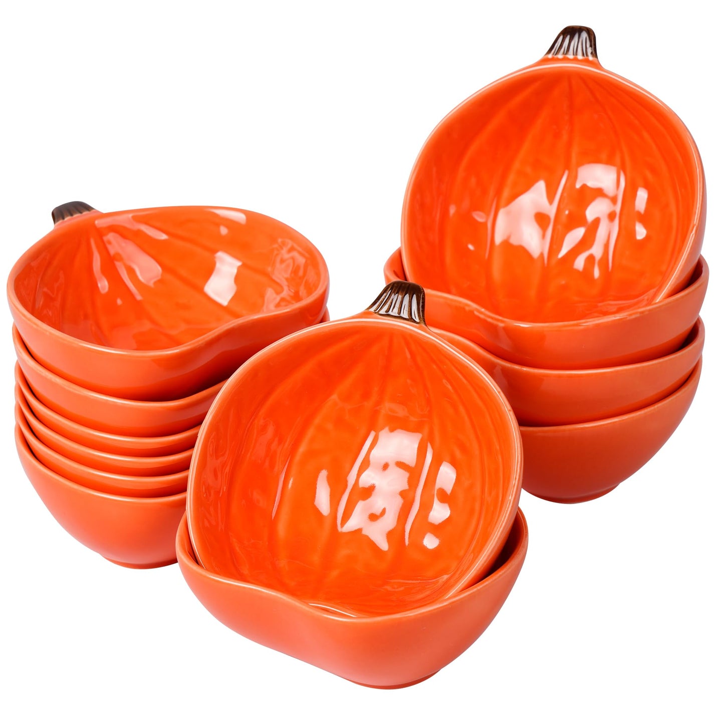 Kolewo4ever 12 Pieces Fall Ceramic Pumpkin Bowl 6 Ounces Ramekins Small Pumpkin Shaped Bowls Orange Dinnerware Decoration for Fall Halloween Serving Dip, Sauce, Condiments,Snack (Orange)