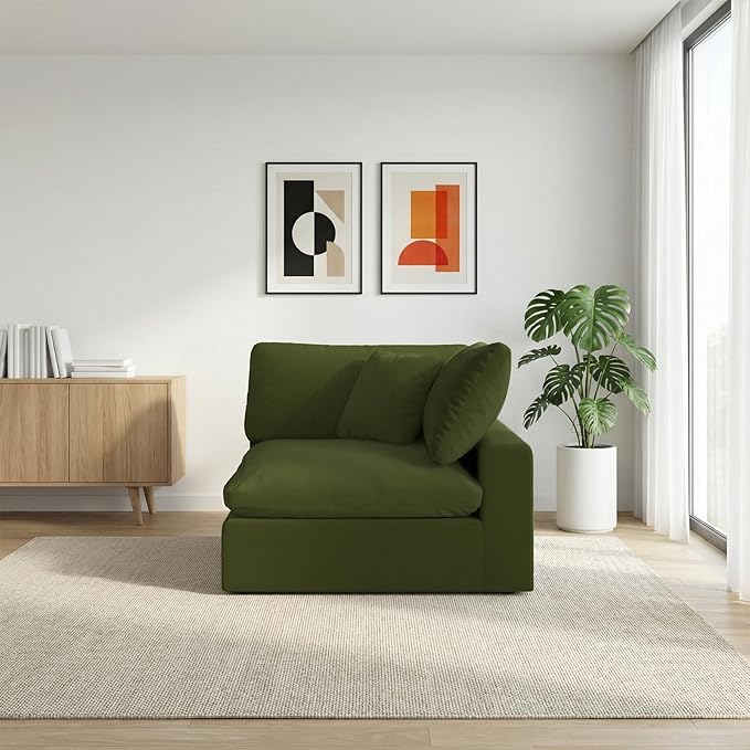 Forest aesthetics Cloud Sectional Corner Sofa,Left/Right Modular Sofa,Down Filled Convertible Couch,Covers Washable & Replaceable,Green