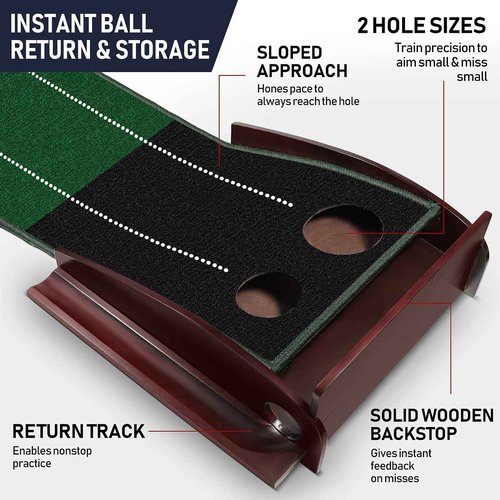 HUAEN Putting mat for Indoors,Golf Practice Putting Green with Ball Return,Office Putting matt,Gift for Golf Lovers
