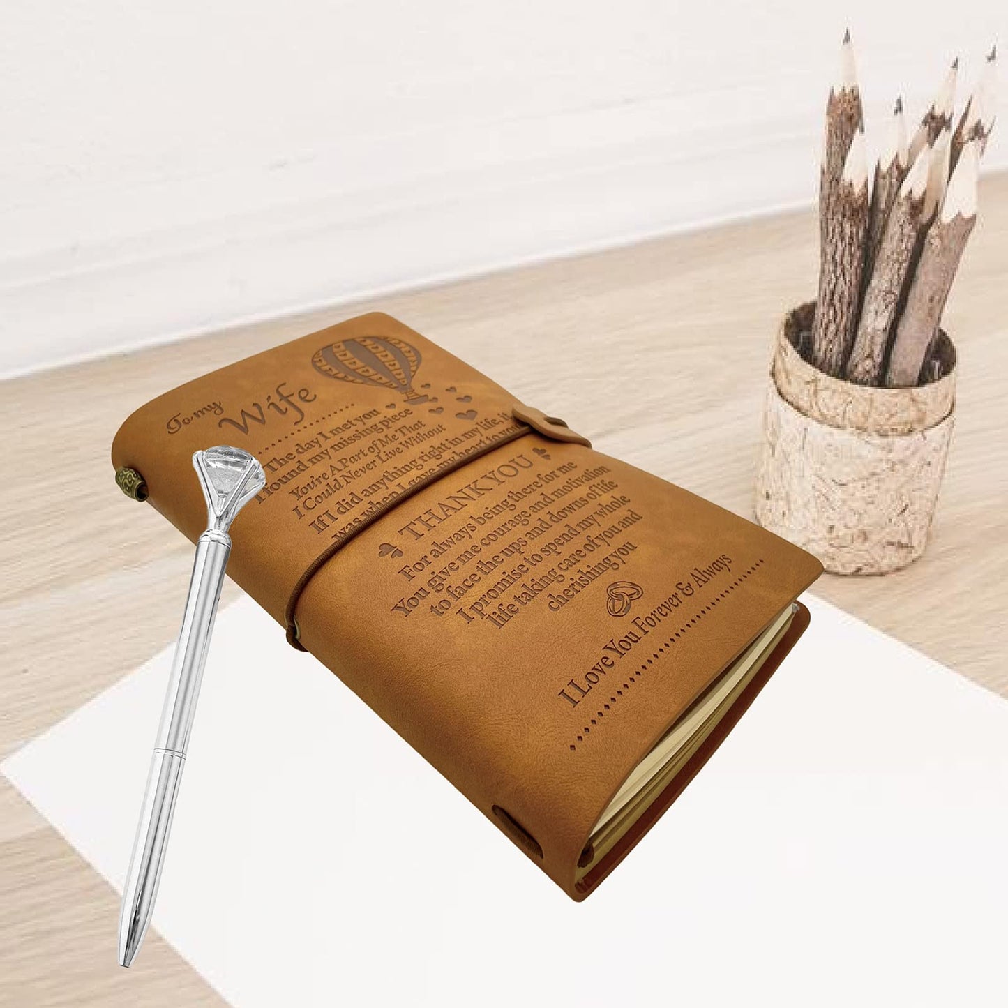 To My Wife Gifts, Wife Journal with Pen, I Love My Wife Keychain, To My Wife Leather Journal 140 Pages Notebook Diary, Gift for Wife Romantic from Husband, Gifts for Wife Birthday Anniversary