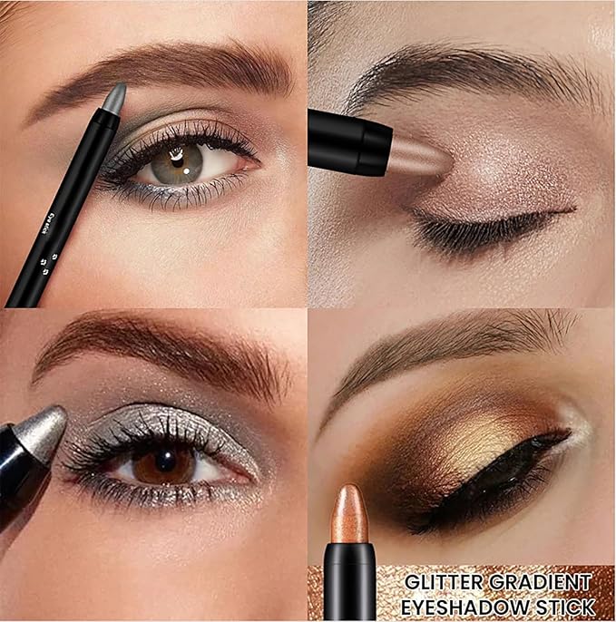 Eyeshadow Shimmer Stick, 16 Color Highlighter Eyeshadows Pencil Waterproof Glitter Eye Shadow Eyeliner Pen, Waterproof Eyeshadows Shimmer Stick Long Lasting Brightener Eyeshadow (07 Rose)