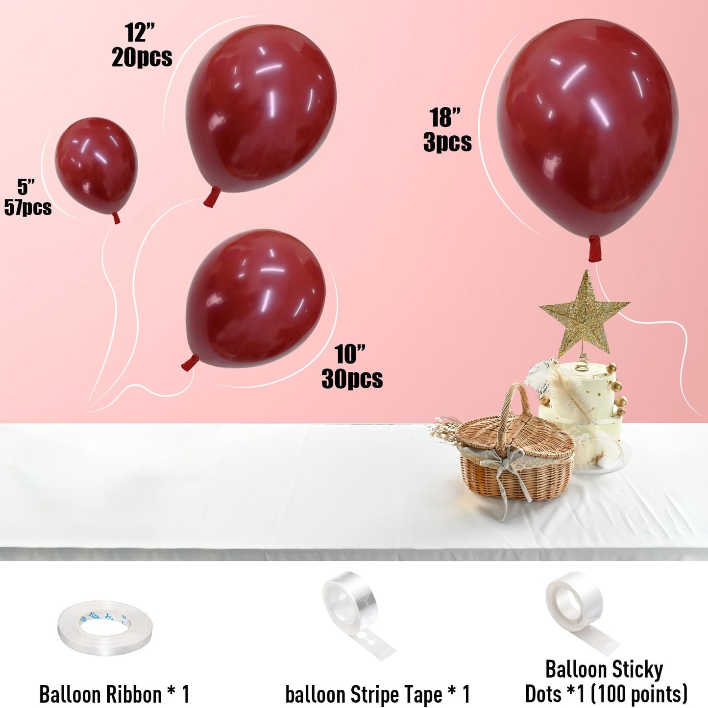 Red Balloons Double Stuffed, Ruby Red Balloon Garland Kit Dark Red Latex Balloons Different Sizes 18/12/10/5 Inch Burgundy Maroon Red Balloon Arch for Birthday Wedding Valentine Day Party Decorations