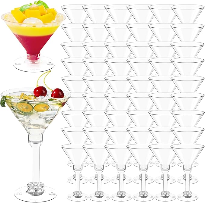 WUWEOT 60 Pack Plastic Martini Glasses, 5 Oz Tall Cocktail Glasses, Unbreakable Appetizer Dessert Cups Drinkware for Home ...