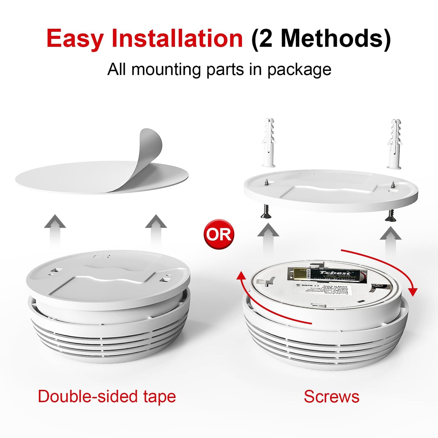 2 Pack Wireless Smoke Detectors for Home,Photoelectric Wireless Fire Alarms Battery Powered Design (not Included),Portable Operated for Travel,Attic Fire Alarm Universal RV Smoke Detector