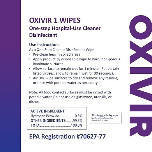 Oxivir Diversey 1 100850925 Disinfectant Cleaning Wipes, Pre-Moistened with Accelerated Hydrogen Peroxide AHP, Unscented, 160 Extra Large 11x12-Inch Wipes, 1-Refill Bag