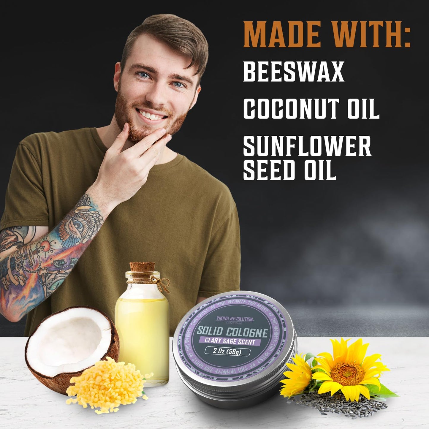 Viking Revolution Clary Sage Mens Solid Cologne Men 2 Oz - Men Solid Perfume with Clary Sage Cologne for Men - Balm Cologne for Mens Cologne Balm Travel Cologne Wax (1 pack, Clary Sage)