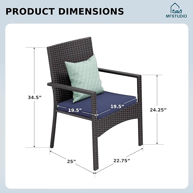 MFSTUDIO Patio Rattan Chairs Set of 6, Wicker Outdoor Dining Chairs Set of 6, All Weather Patio Armchairs w/Armrests, Steel Frame, Brown, 330lbs
