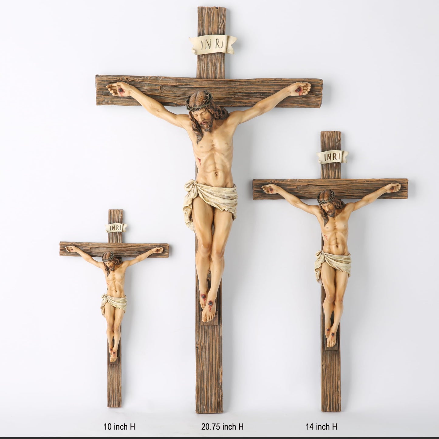 BC Catholic Crucifix Wall Cross, Jesus Christ Inspirational Home Décor, Religious Devout Gift, 10"H, Renaissance Sculpture Handmade by Buildclassic