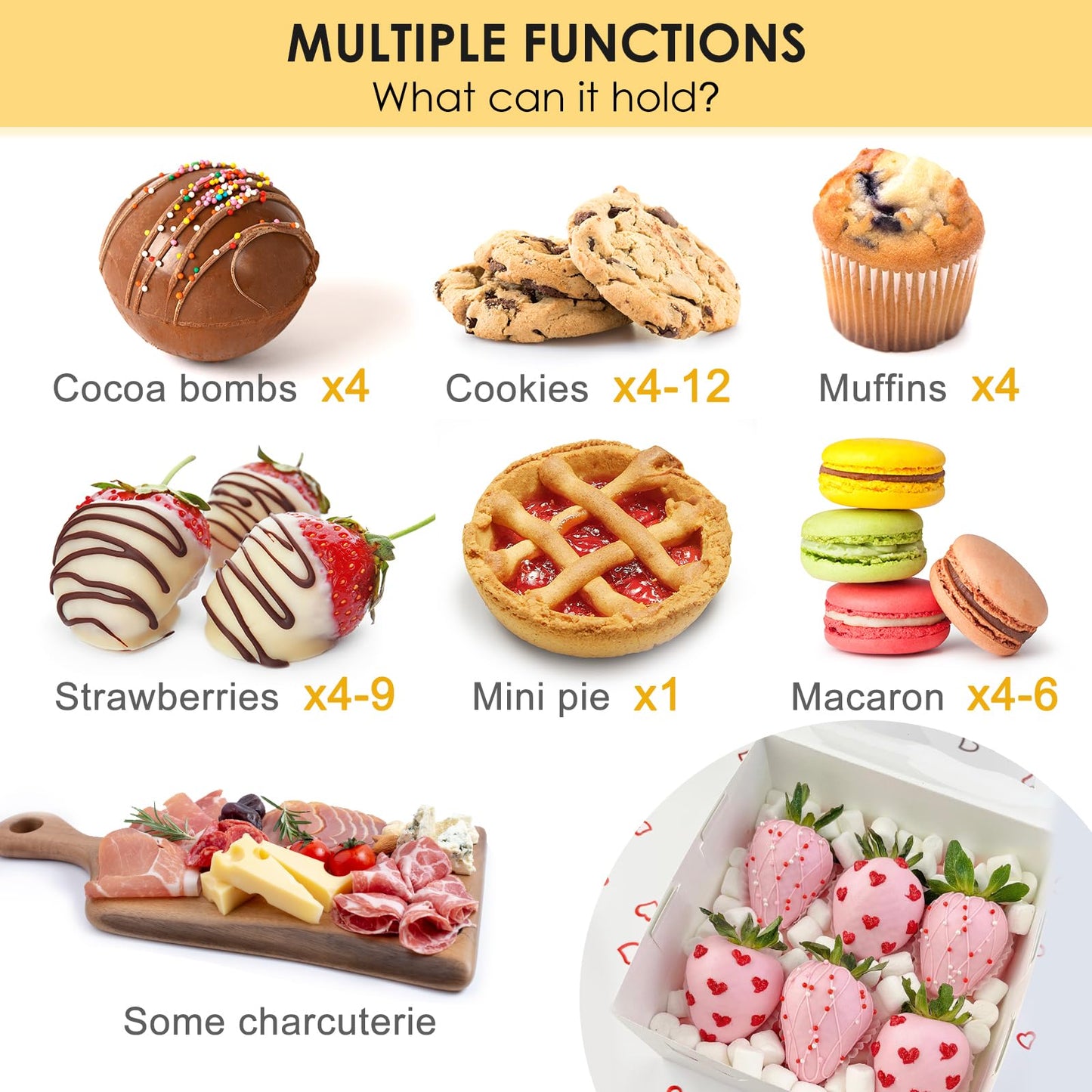 Moretoes 30pcs Cookie Boxes, 6x6x3 Inches Bakery Box with Window, White Treat Containers for Small Pie, Chocolate Covered Strawberries, Cupcake and Pastry