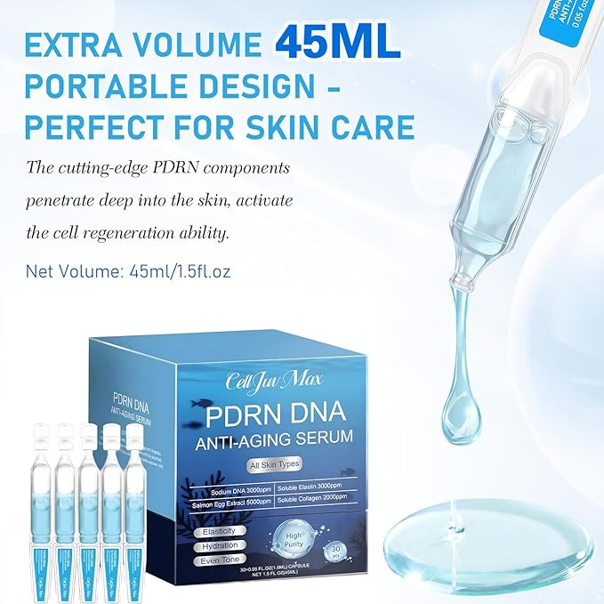 PDRN Serum, 5000ppm Salmon DNA Ampoule, 2000ppm Collagen, Glutathione, Niacinamide & 6in1 Hyaluronic Acids for Wrinkle anti-aging 30Count (1)