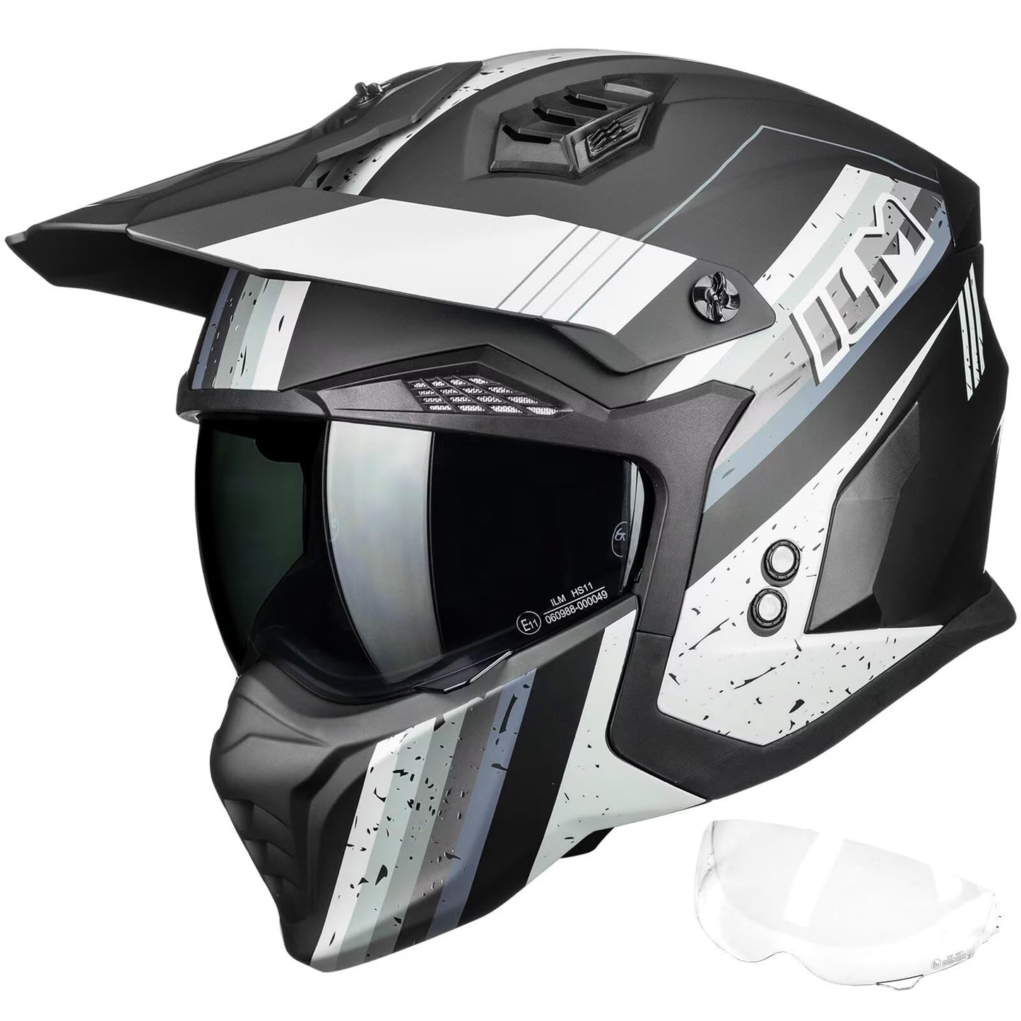 ILM Open Face Motorcycle 3/4 Half Helmet DOT ECE for Adult with Tinted Clear Visor Moped ATV Cruiser Electric Scooter Model HS711(Black Gray,XL)