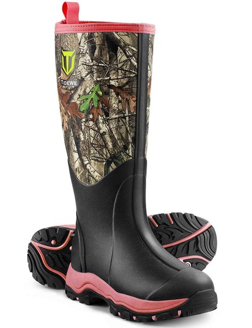 TIDEWE Hunting Boot for Women, Insulated Waterproof Sturdy Women's Hunting Boot, 6mm Neoprene and Rubber Outdoor Boot Next Camo G2（Pink Size 8）