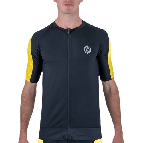 SLS3 Tri Top Men - Short Sleeves Mens Triathlon Top - Mens Triathlon Shirt - Triathlon Men Singlet - Aero FX Triathlon Shirts Men, Back Pocket (Yellow Splash, X-Large)