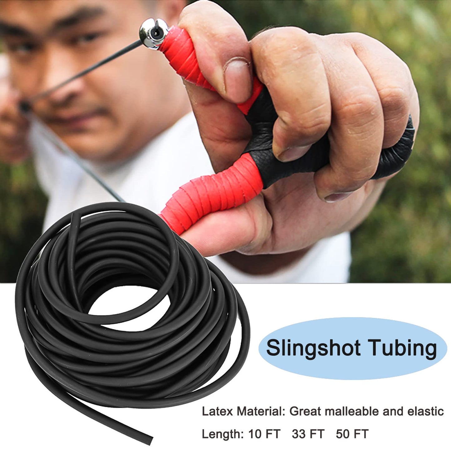 Latex Rubber Tubing, 3/8in OD 1/4in ID Slingshot Rubber Bands Black Surgical Tube 10FT 33FT 50FT One Continuous Piece (10 FT, Black)
