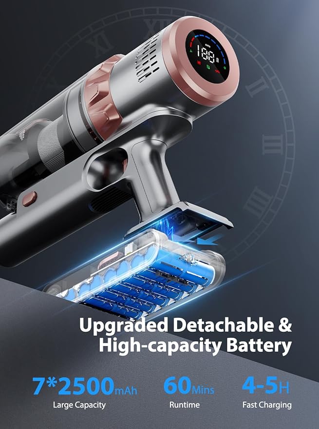 Vacuum Cleaners, 45KPa Powerful Suction Cordless Vacuum Cleaner with LED Touch Display, 60mins Runtime Lightweight Stick Vacuums，Handheld Vacuums for Home, Pet Hair