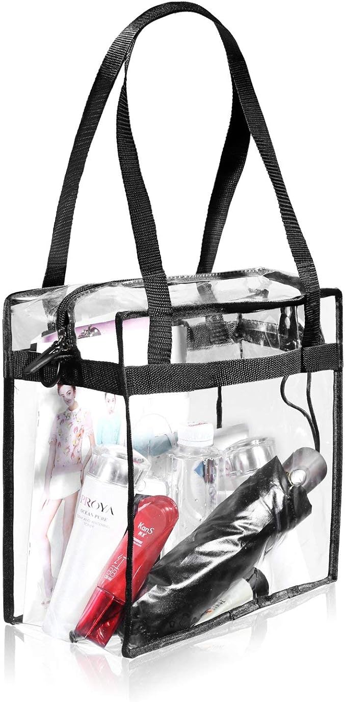 BAGAIL Clear Bags 12x6x12 Stadium Approved Clear Tote Bag with Zipper Closure Crossbody Shoulder Bag with Adjustable Strap